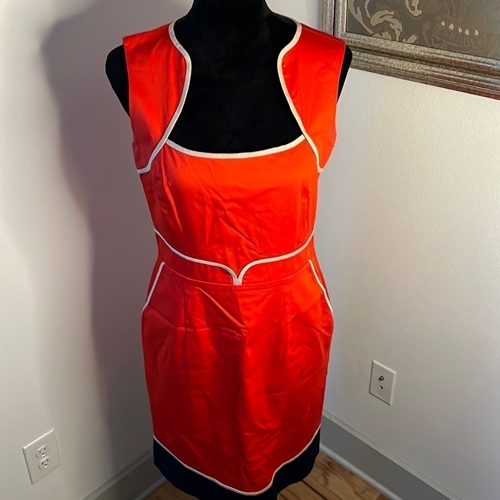 Ellen Tracy redfish orange sheath sleeveless dress lace up back detail‎ Sz 8